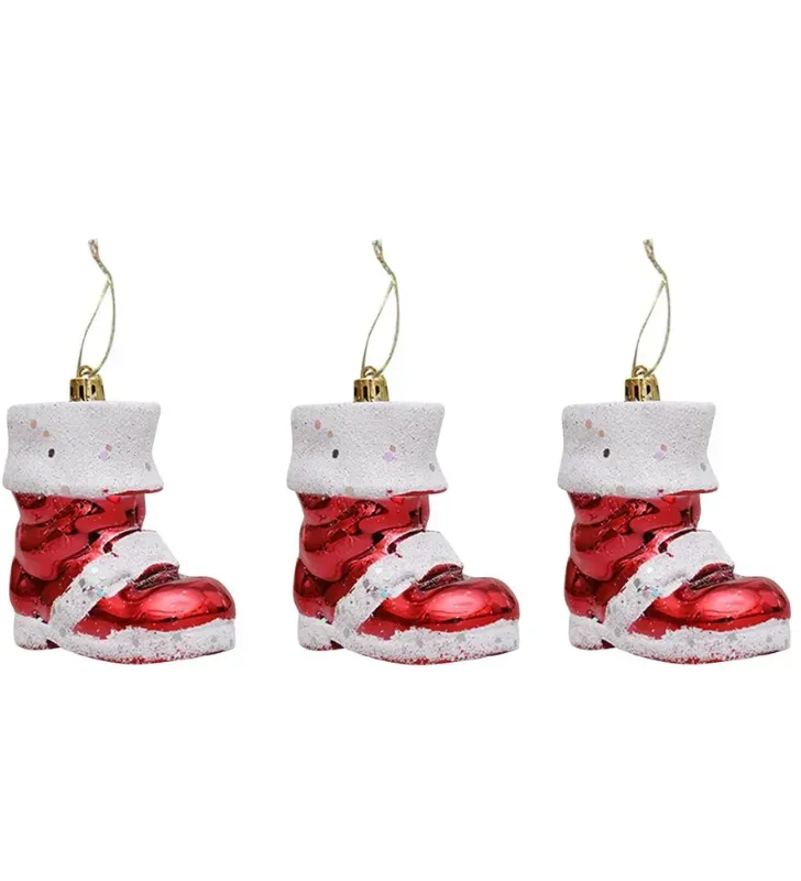 Set 3 Adornos Bota Papá Noel Plástico Rojo – Irrompible