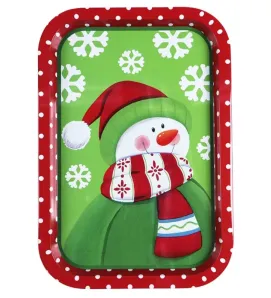 Bandeja Metálica Navideña Muñeco de Nieve – Roja Puntos