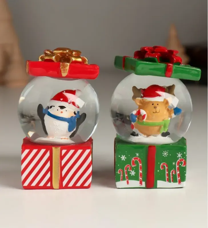 Mini esferas de Nieve Navideños – Santa, Reno, Pingüino