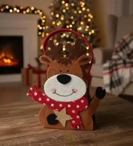 Bolsa de dulces navideña de fieltro con diseño de reno