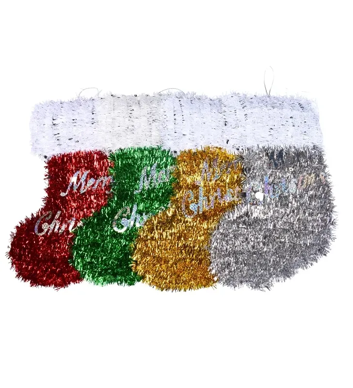 Calcetín navideño glitter “Merry Christmas” – rojo, verde, dorado y plata (~30 cm)