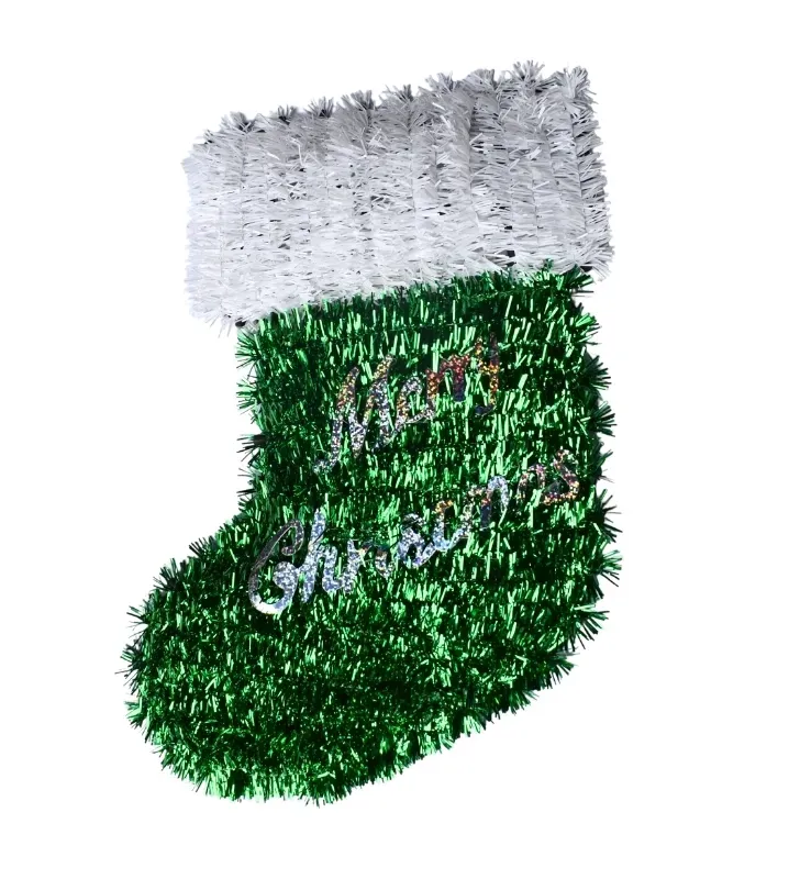 Calcetín navideño glitter “Merry Christmas” – rojo, verde, dorado y plata (~30 cm)
