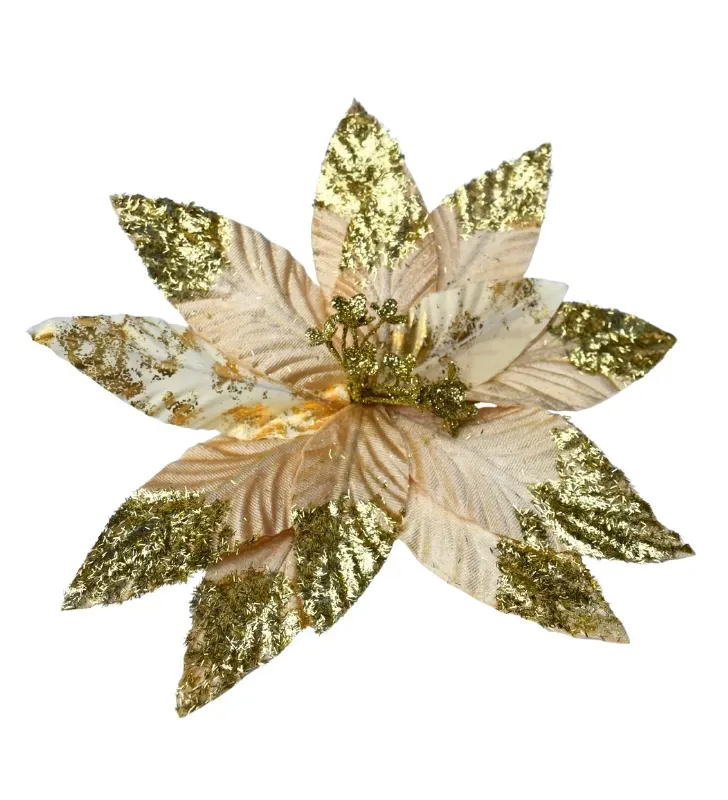 Pick Navideño Nochebuena Diamantado colores blanco y dorado – Decoración Navideña