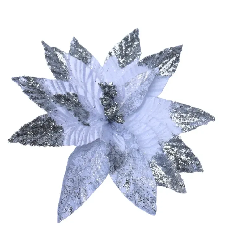 Pick Navideño Nochebuena Diamantado colores blanco y dorado – Decoración Navideña