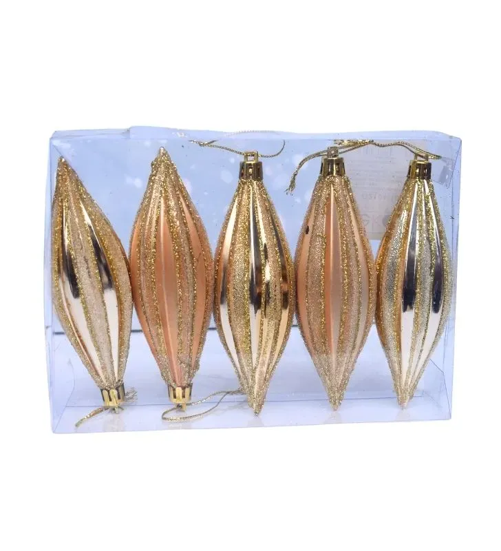 Set 5 Adornos Navideños Gota Oro – Plástico Brillante