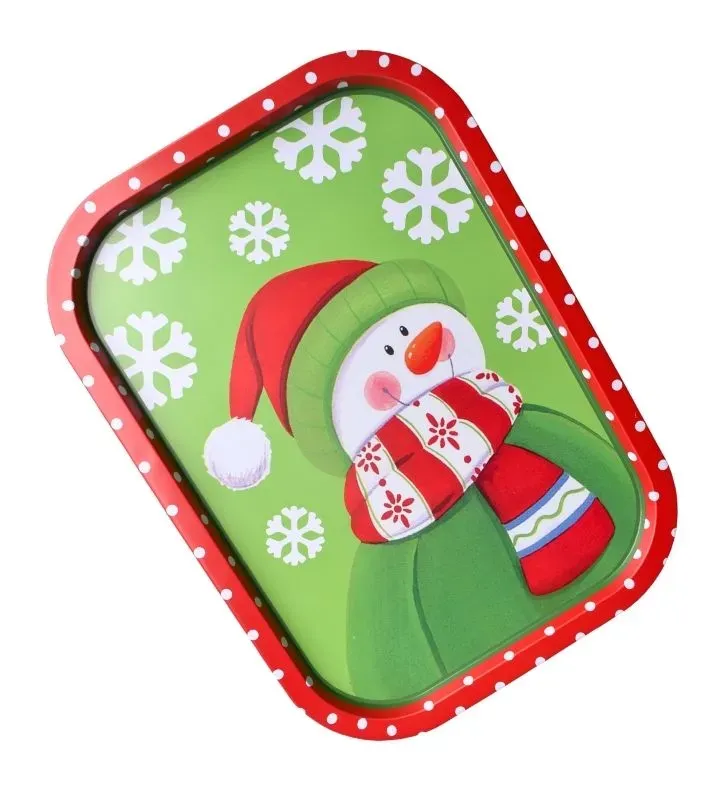 Bandeja Metálica Navideña Muñeco de Nieve – Roja Puntos