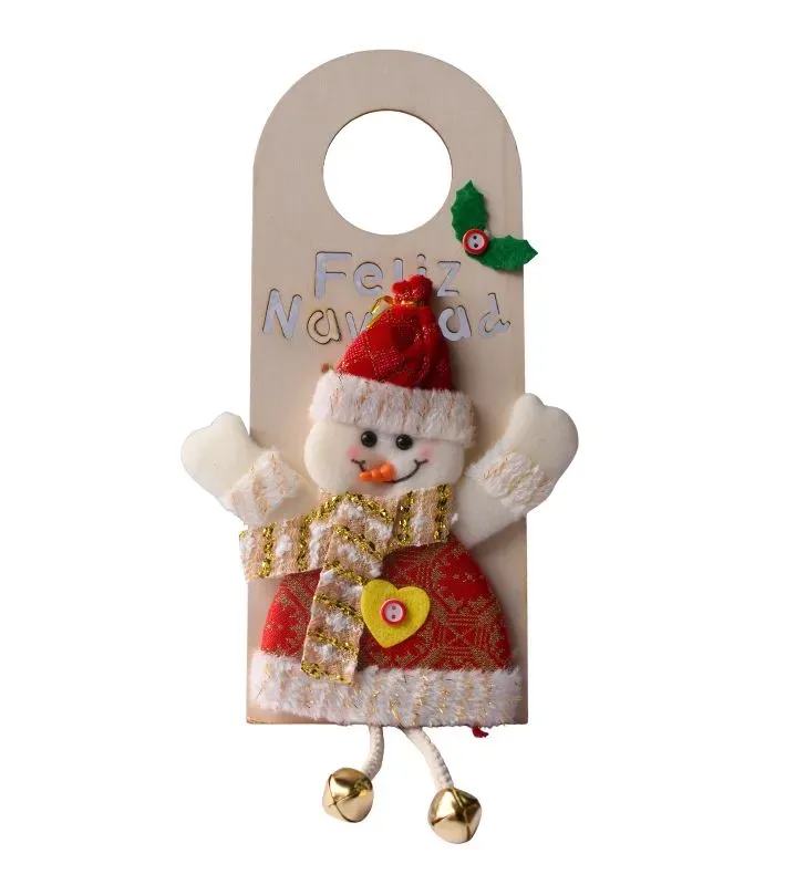 Adorno de puerta navideño tela y madera – diseños navideños como santa claus, reno de santa y hombre de nieve