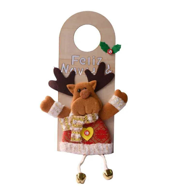 Adorno de puerta navideño tela y madera – diseños navideños como santa claus, reno de santa y hombre de nieve