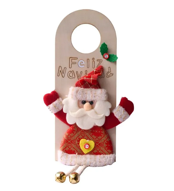 Adorno de puerta navideño tela y madera – diseños navideños como santa claus, reno de santa y hombre de nieve
