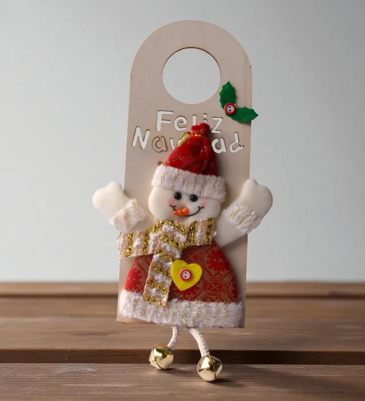 Adorno de puerta navideño tela y madera – diseños navideños como santa claus, reno de santa y hombre de nieve