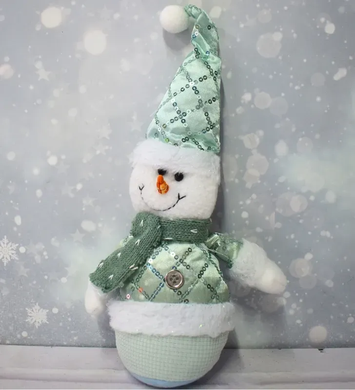 Muñeco de Nieve de tela verde con Lentejuelas – Decoración Navideña