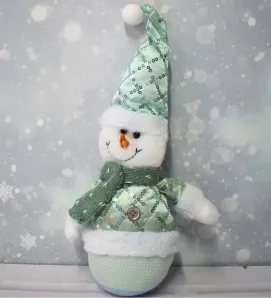 Muñeco de Nieve de tela verde con Lentejuelas – Decoración Navideña