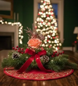 Pick Floral de Rosa y Mariposa con brillo Rosa Dorado - Decoración navideña