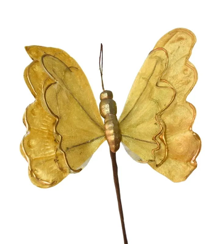Adorno de Mariposa Dorado con Malla – Pick navideño
