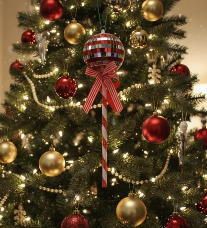 Paleta Disco Esfera Navideña Rayas Rojo y Blanco – Adorno