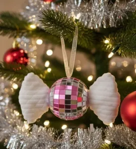 Adorno Grande Caramelo Disco Espejo Rosa Fucsia – Colgante Navideño