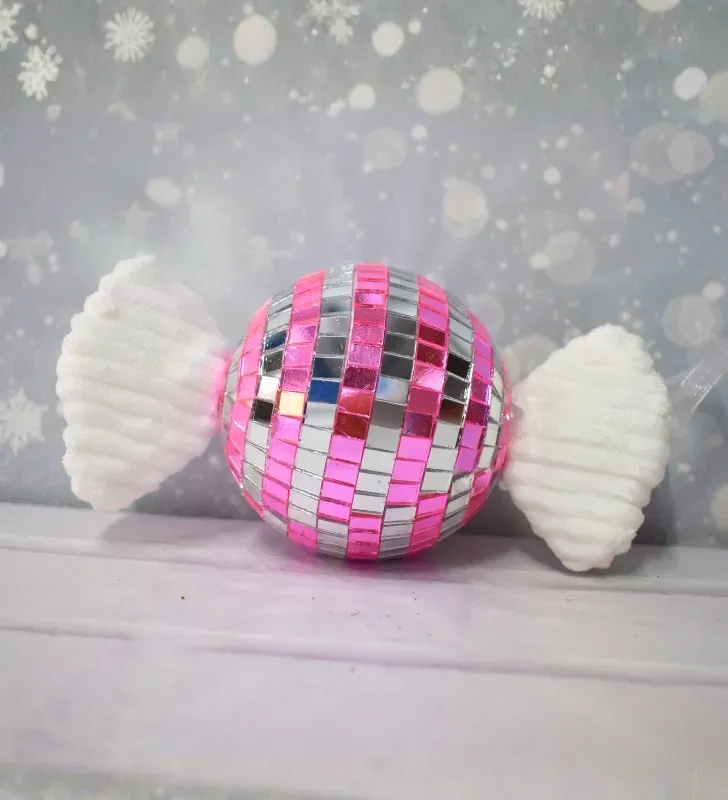 Adorno Grande Caramelo Disco Espejo Rosa Fucsia – Colgante Navideño