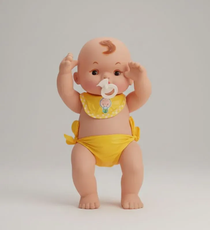 Muñeco Bebé Erick de Vinilo con Chupón y Babero- Diferentes colores