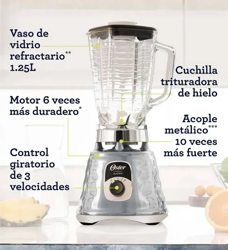 Licuadora Oster Clásica 700W – Vaso de Vidrio Boroclass 1.25 L