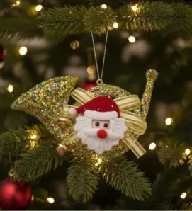 Colgante trompeta con Glitter Dorado y Santa Claus