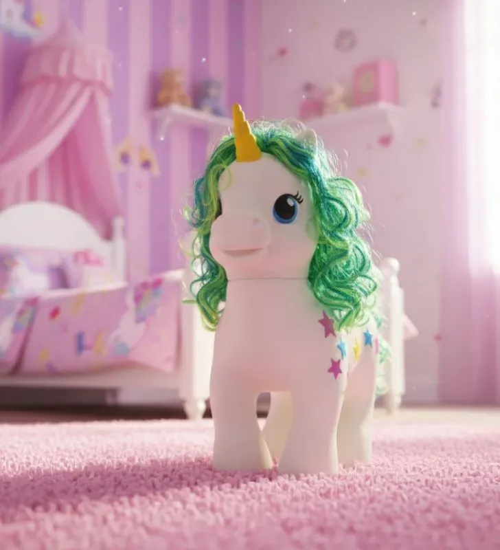 Unicornio con silbato – Juguete infantil con melena rizada
