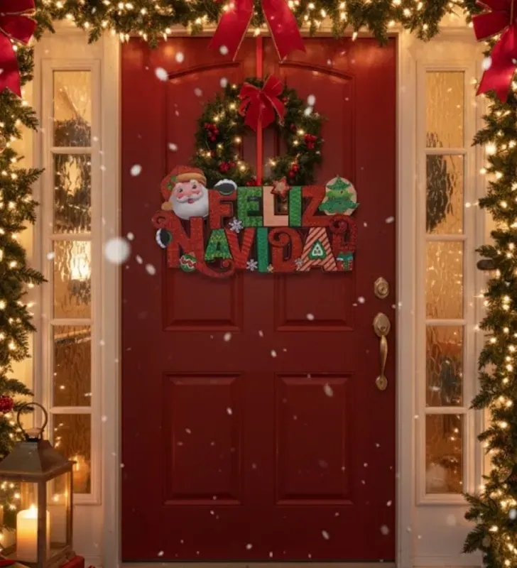 Colgante Iluminado "Feliz Navidad" Glitter y Santa Claus – Modelo 8232Y