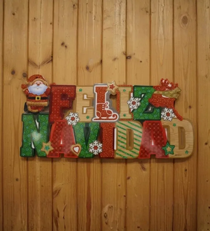 Colgante Pequeño "Feliz Navidad" con Luz, Santa y Reno