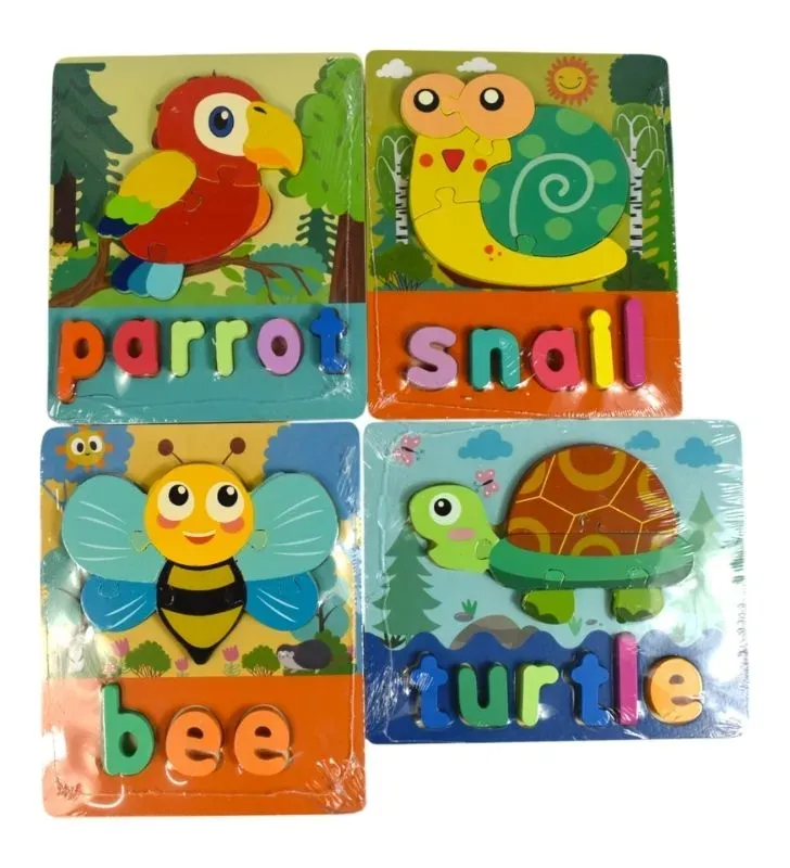 Rompecabezas de Madera de Animales y Letras - Juguete Individual
