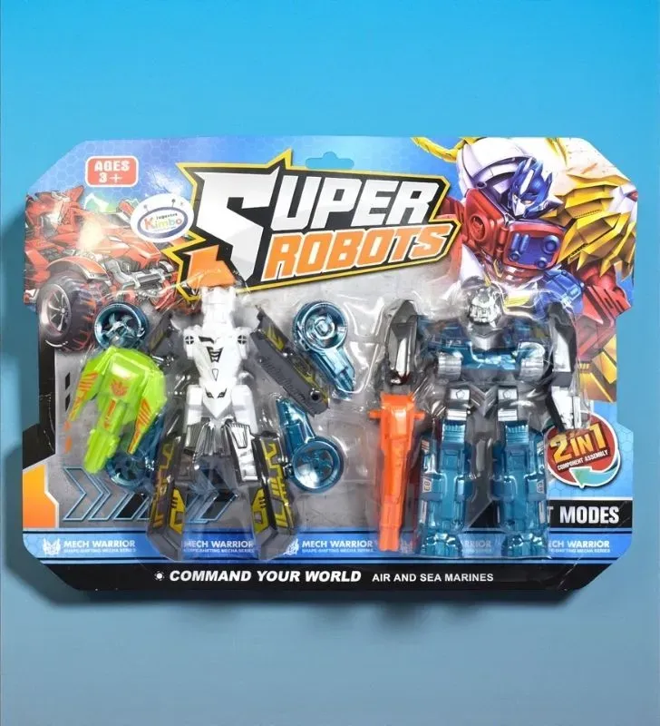 Set 2 Super Robots Transformables SH745263 – Juguetes Kimbo Mech Warrior Blanco/Azul