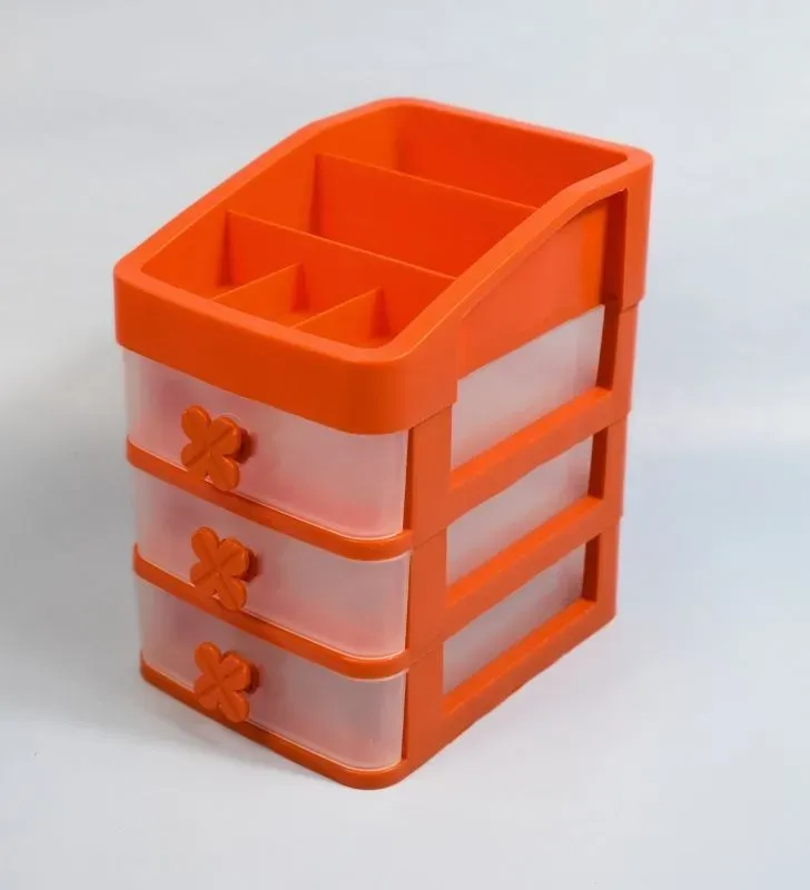 Cajonera Organizadora de Plástico AM-0155 – 3 Cajones Transparente Naranja