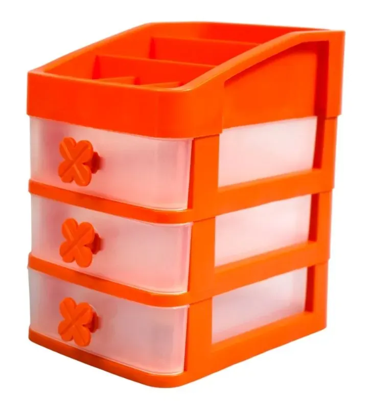 Cajonera Organizadora de Plástico AM-0155 – 3 Cajones Transparente Naranja