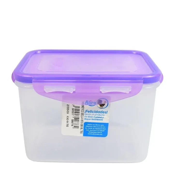 Recipiente Bella Vista Alto Alica A343-1A de 890 ML. Tapa Naranja/Rojo/Azul/Morado