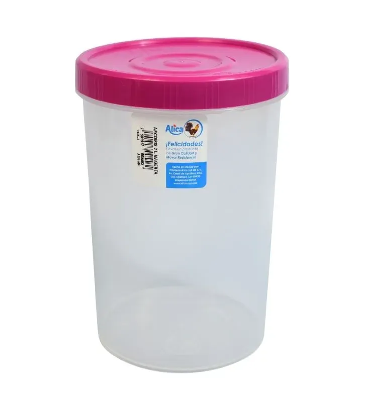 Recipiente Arcoiris Alica A308 de 2 Litros con Tapa de Colores – Contenedor Plástico