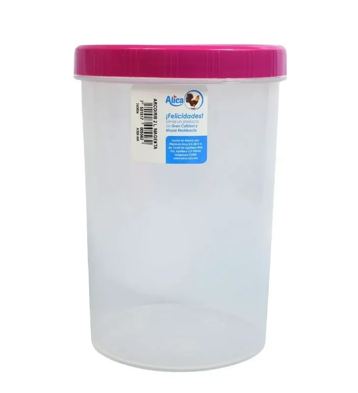 Recipiente Arcoiris Alica A308 de 2 Litros con Tapa de Colores – Contenedor Plástico