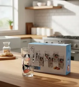 Juego 6 Vasos de Vidrio Crisa 8360 Decorados Vacas Pasto - Cristalería