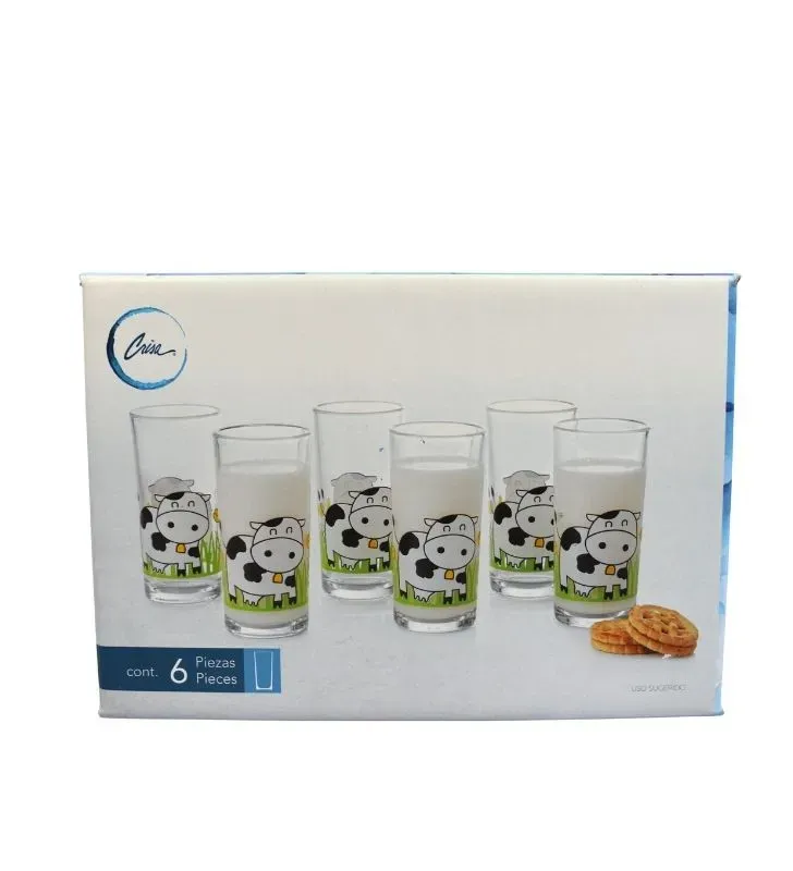 Juego 6 Vasos de Vidrio Crisa 8360 Decorados Vacas Pasto - Cristalería