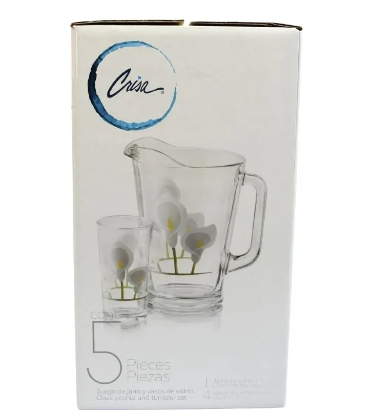 Juego de Agua Crisa A427 Alcatraz 5 Piezas – Jarra y 4 Vasos Decorados