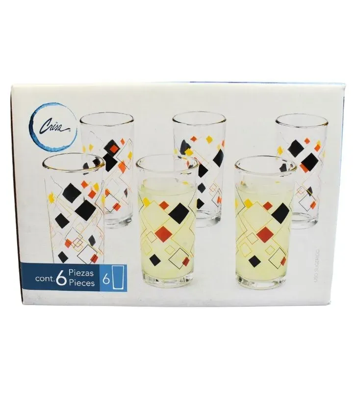 Juego 6 Vasos de Vidrio Crisa 9660 con Relieve Rombos - Cristalería Texturizada