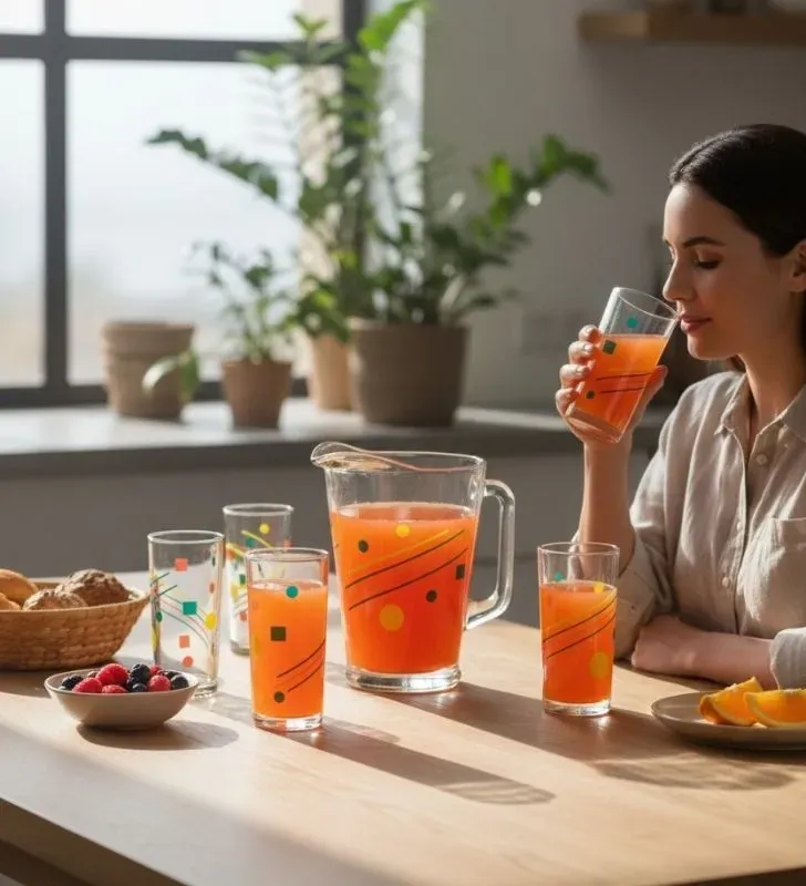 Juego de Agua Crisa C988 Geométrico DQT 5 Piezas – Jarra y 4 Vasos Modernos