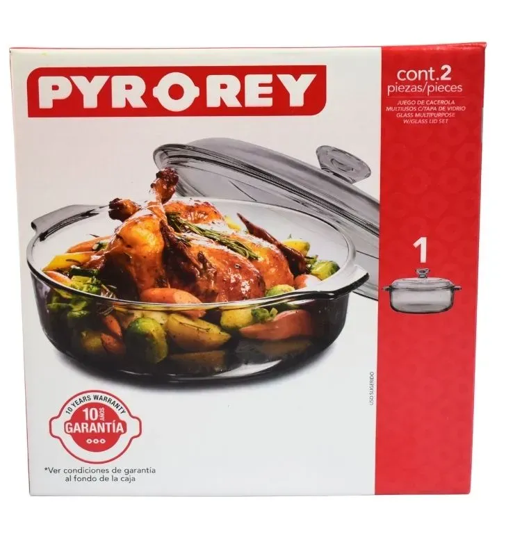 Cacerola Pyro Rey B228 Vidrio Templado con Tapa – Color Humo