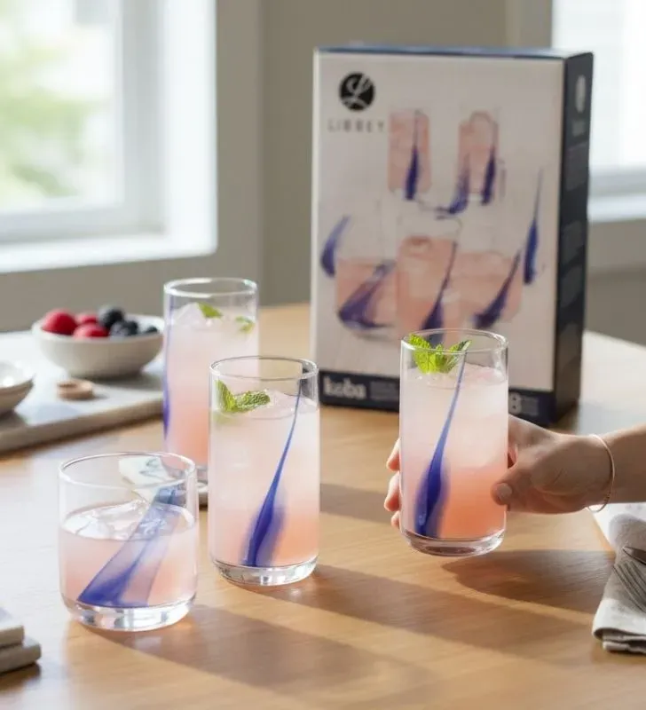 Set 8 Vasos Libbey Koba Listón Azul – 16 oz y 13.2 oz