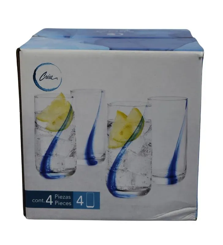 Set 4 Vasos Crissa Cooler Blue Swirl 16 oz (6098)
