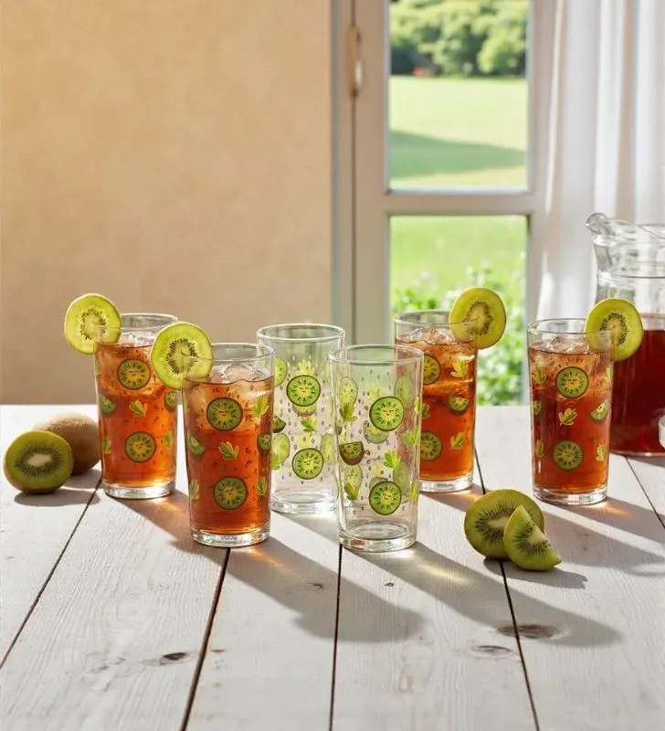 Set 6 Vasos Crissa Decoración Kiwis (8360) – Uso Diario