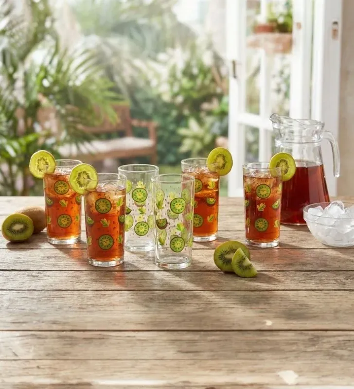 Set 6 Vasos Crissa Decoración Kiwis (8360) – Uso Diario