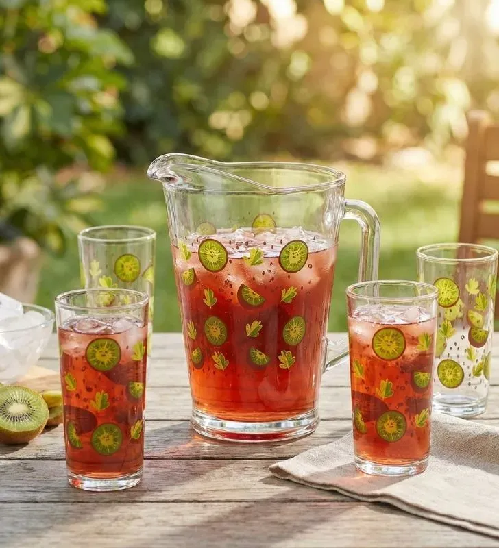 Set de Agua Crissa Kiwis 5 Pzas – Jarra 1.8 L y 4 Vasos 10 oz