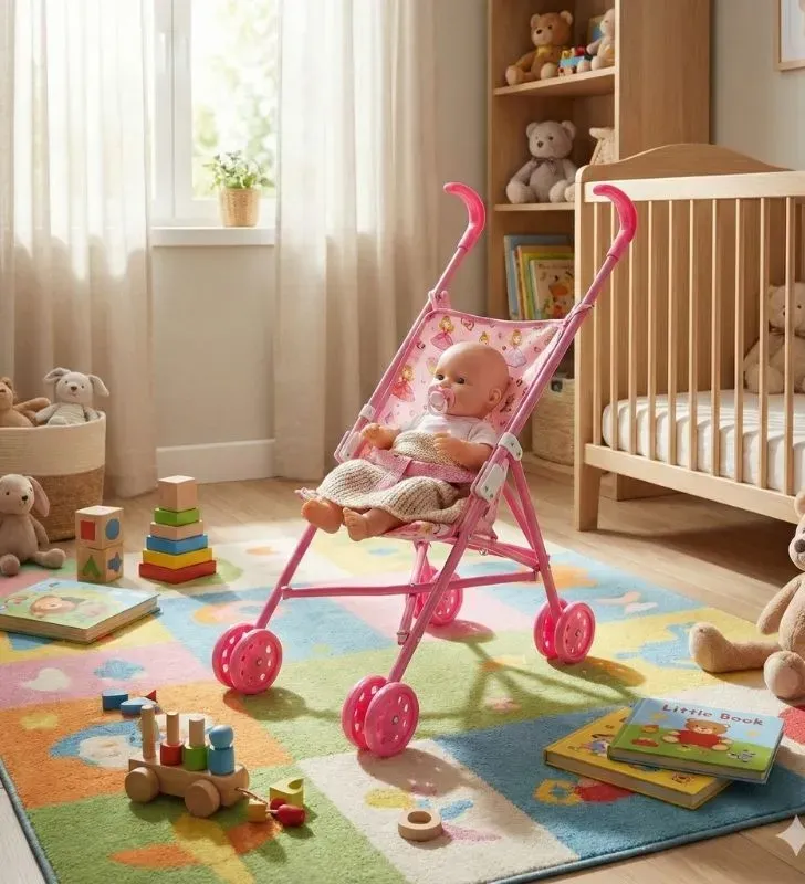 Carriola de Plástico Plegable Rosa para Muñecas – Juguete de Rol