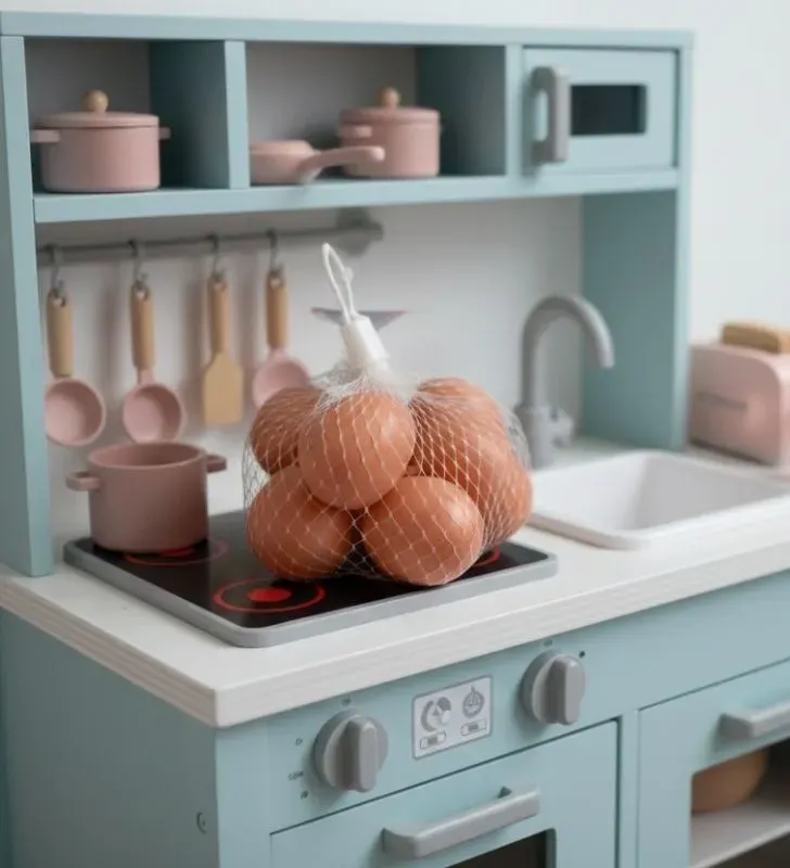 Huevos en Red 20 Pzas Kimbo – Juguete de Plástico para Cocinita y Tienda