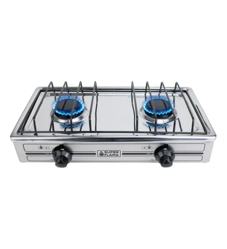 Estufa Parrilla Super Flama 2Q-TA de 2 Quemadores ACERO INOXIDABLE Mesa