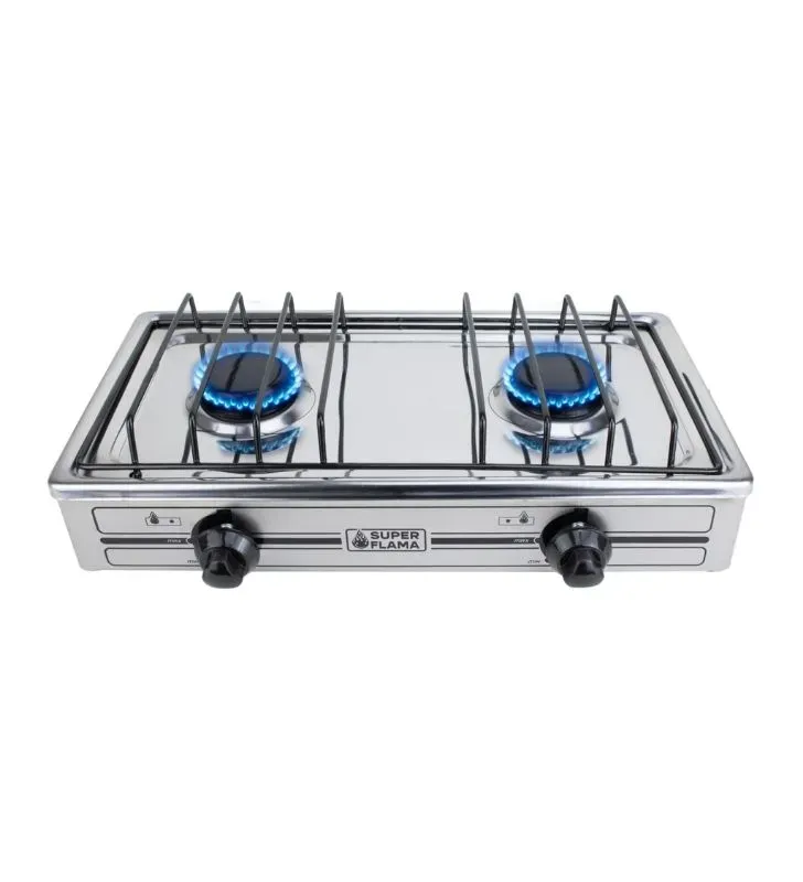 Estufa Parrilla Super Flama 2Q-TA de 2 Quemadores ACERO INOXIDABLE Mesa