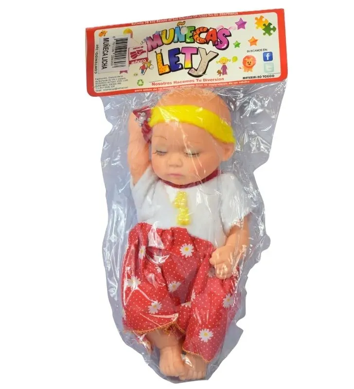 Muñeca Licha Muñecas Lety – Disponible en Rosa, Amarillo o Blanco-Rojo